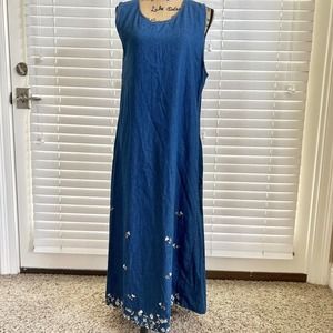 Y2K Life Style Sz Medium Denim Shift Maxi Dress 100% Cotton Waist Long Modest